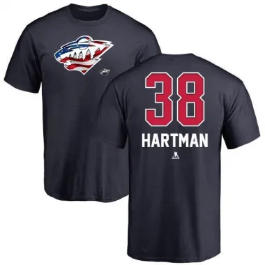 Navy Youth Ryan Hartman Minnesota Wild Name and Number Banner Wave T-Shirt -